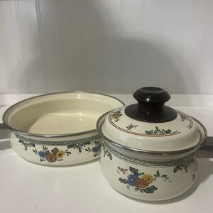 Vintage Amsterdam Cookware Enamel Pot & Saucepan Set – Floral Design